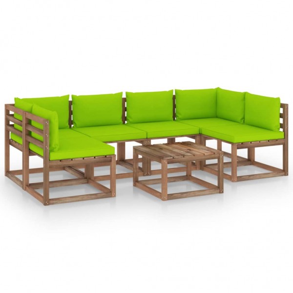 Muebles de palets jardín 7 pzas cojines madera pino impregnada D
