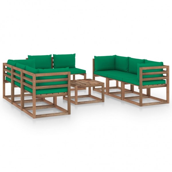 Juego de muebles de jardín 9 piezas con cojines verde D