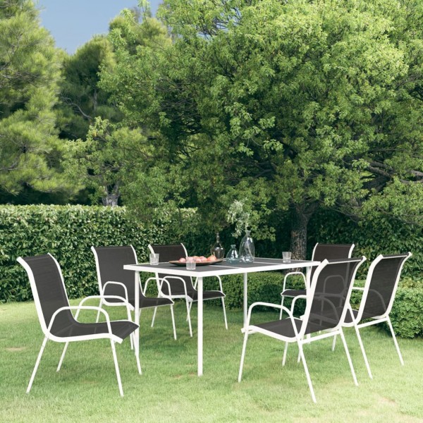 Juego de comedor de jardín 7 piezas de acero negro Juego de comedor de jardín 7 piezas de acero negro D