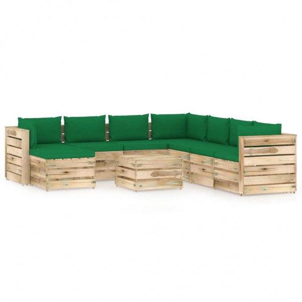 Muebles de jardín 9 piezas con cojines madera impregnada verde D