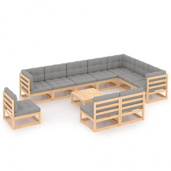 Conjunto de móveis de jardim 11 peças e almofadas madeira de pinho maciço D