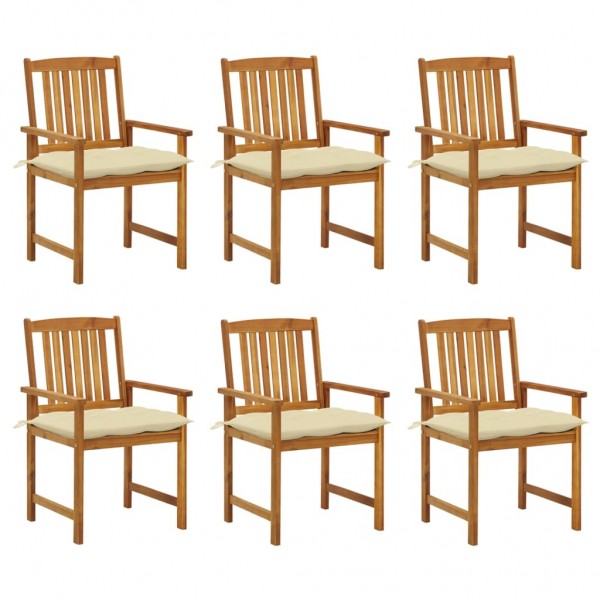 Cadeiras e almofadas de jardim 6 unidades em madeira de acácia maciça D