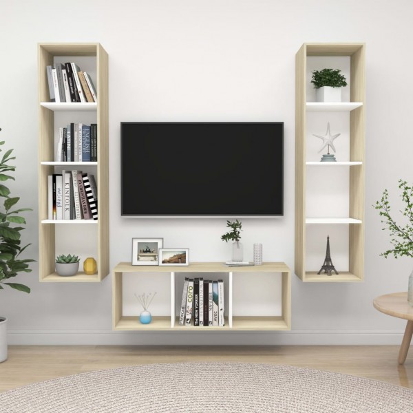 Mobiliário de sala de estar 3 pcs madeira engenharia branco e carvalho Sonoma D