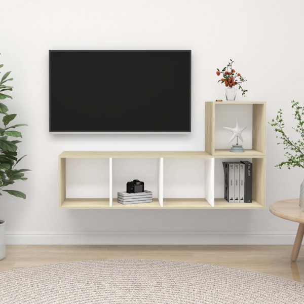 Muebles de pared de TV 2 pzas aglomerado blanco y roble Sonoma D