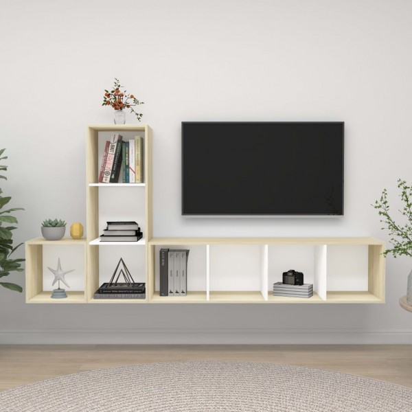 Mobiliário de sala de estar 3 pcs madeira engenharia branco e carvalho Sonoma D