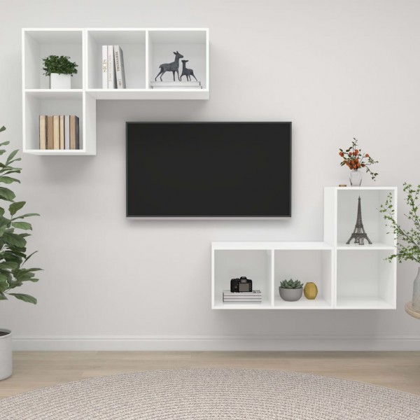 Muebles de pared para TV 4 uds madera contrachapada blanco D