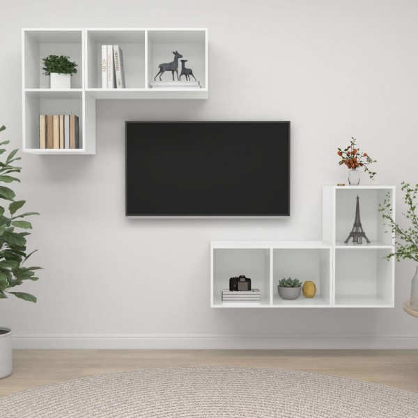 Muebles de pared para TV 4 uds aglomerado blanco con brillo D