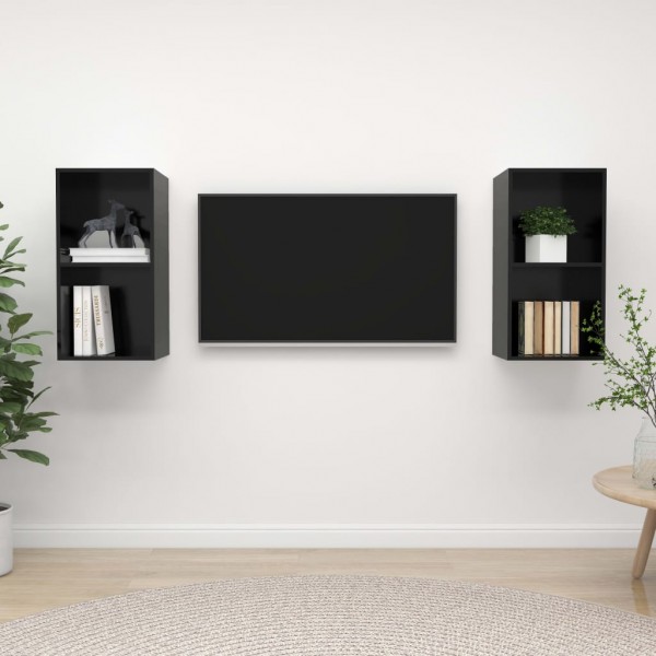 Muebles de pared para TV 2 uds aglomerado negro con brillo Muebles de pared para TV 2 uds aglomerado negro con brillo D