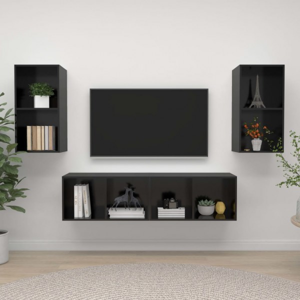 Mobiliário de sala de estar de parede 4pcs madeira engenharia preto brilho D