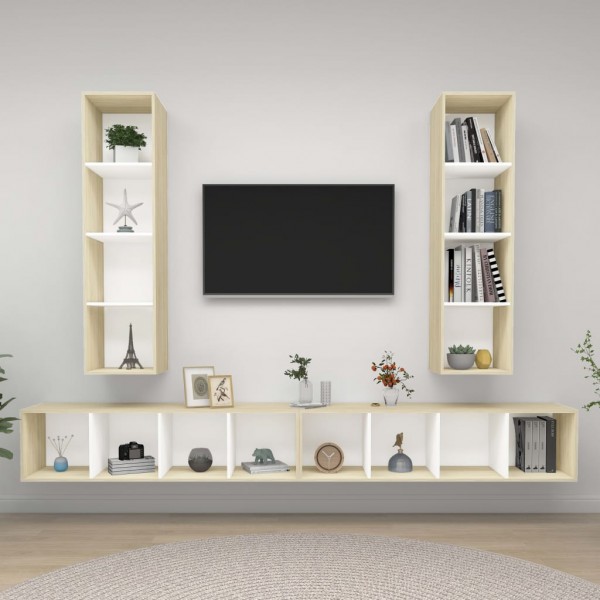 Muebles de pared de TV 4 uds aglomerado blanco y roble Sonoma D
