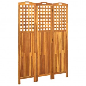 Biombo de 3 paneles madera maciza de acacia 121x2x170 cm D