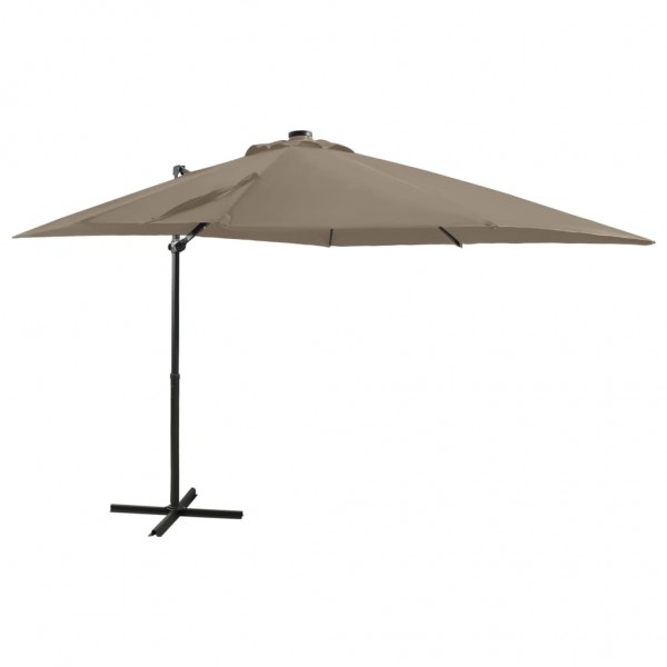 Um guarda-chuva volátil com poste e luzes LED cinza taupé 250 cm D