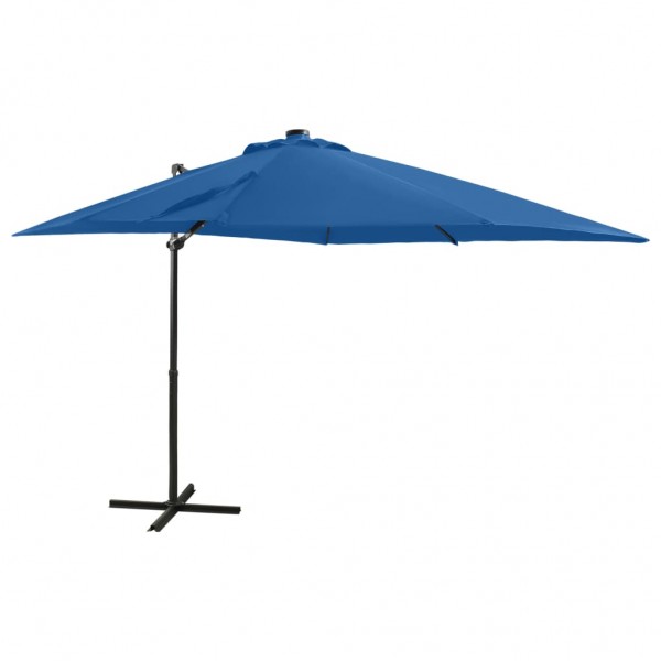 Guarda-chuva com poste e luzes LED azuis 250 cm D