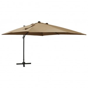 Guarda-chuva com poste e luzes LED cinza taupé 300 cm D