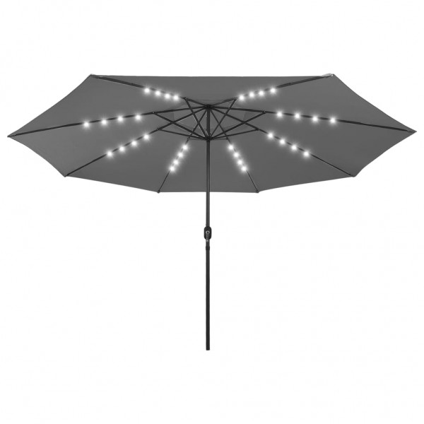 Guarda-chuva de jardim com luzes LED mastro de metal 400cm antracite D