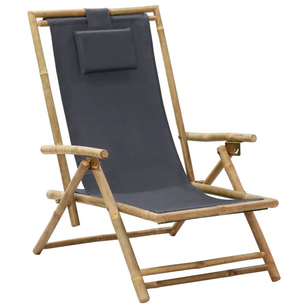 Cadeira de repouso reclinável de bambu e tecido cinza escuro D