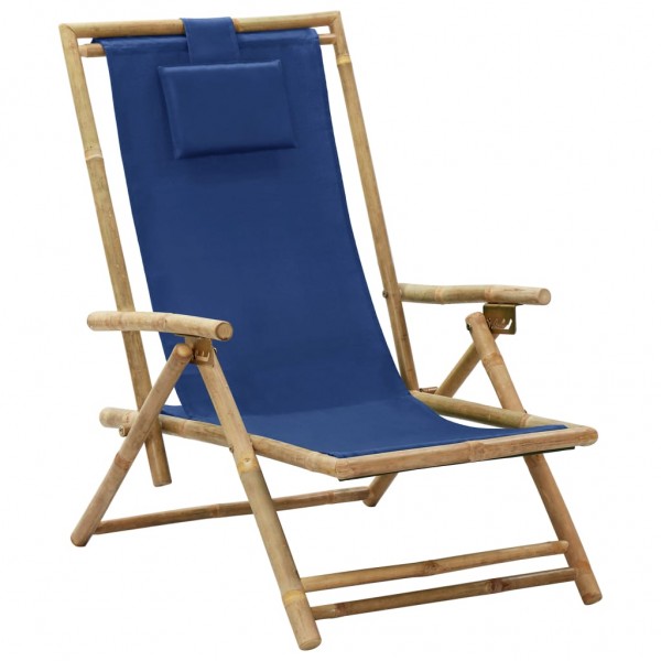 Silla de relajación reclinable de bambú y tela azul marino D