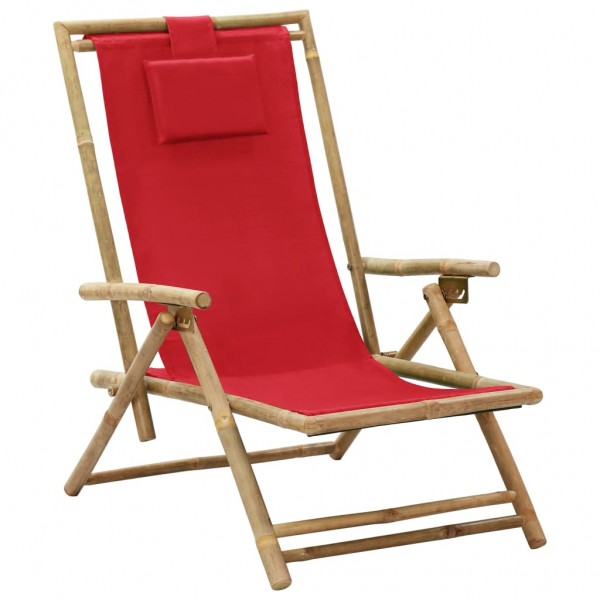 Silla de relajación reclinable de bambú y tela roja D