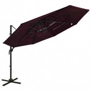Um guarda-chuva de 4 níveis com poste de alumínio bordeaux 3x3 m D