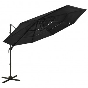 Um guarda-chuva de 4 níveis com poste de alumínio preto 3x3 m D