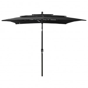 Um guarda-chuva de 3 níveis com um poste de alumínio preto de 2,5 x 2,5 m D