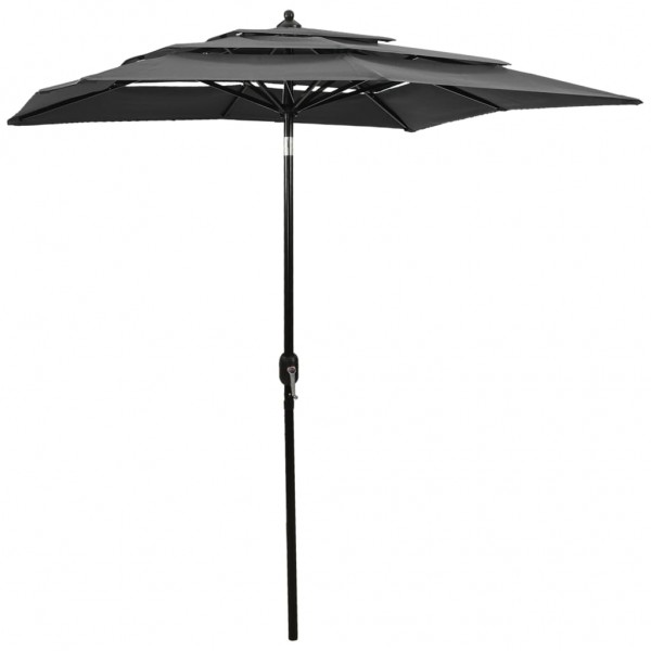 Um guarda-chuva de 3 níveis com um poste de alumínio de antrasita 2x2 m D