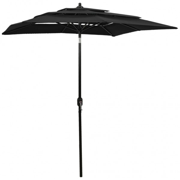 Um guarda-chuva de 3 níveis com poste de alumínio preto 2x2 m D
