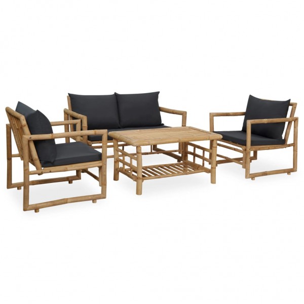 Conjunto de móveis de jardim de 4 peças em bambu com almofadas D