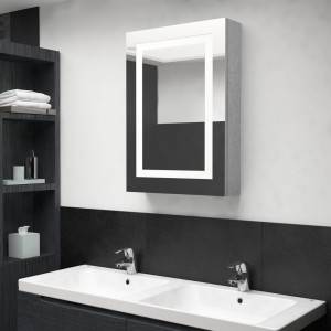 Armario de baño con espejo y LED gris hormigón 50x13x70 cm D
