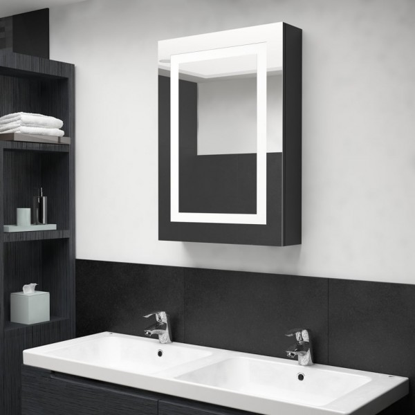 Armário de banho com espelho e LED preto brilhante 50x13x70 cm D