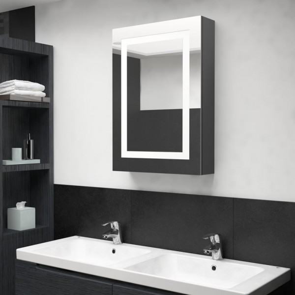 Armário de banho com espelho e LED cinza 50x13x70 cm D