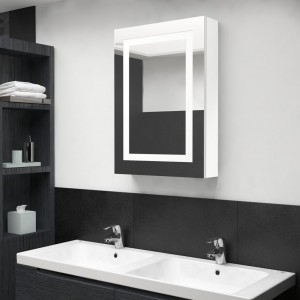 Armário de banho com espelho LED branco brilhante 50x13x70 cm D