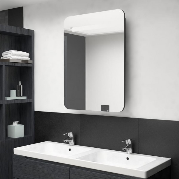 Armario de baño con espejo LED negro brillante 60x11x80 cm D