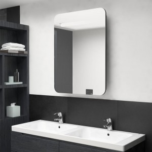 Armario de baño con espejo y LED gris 60x11x80 cm D