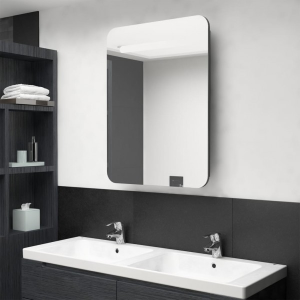 Armario de baño con espejo LED gris brillante 60x11x80 cm D