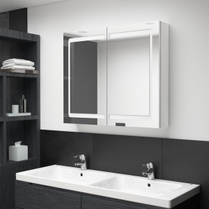 Armario de baño con espejo LED blanco brillante 80x12x68 cm D