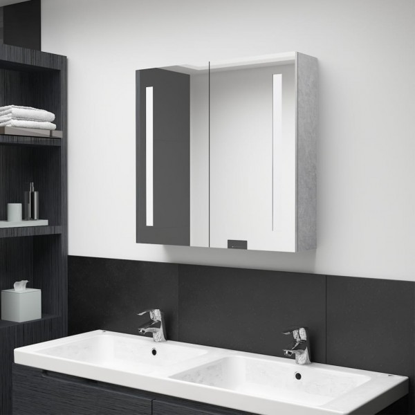 Armario de baño con espejo LED gris hormigón 62x14x60 cm D