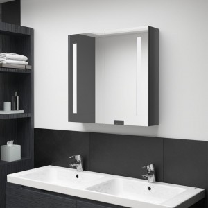 Móvel de banheiro com espelho LED cinza brilhante 62x14x60 cm D