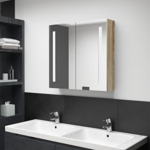 Armário de banho com espelho e LED cor de carvalho 62x14x60 cm D