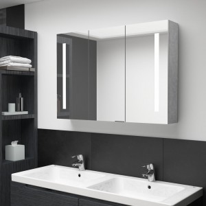 Armario de baño con espejo LED gris hormigón 89x14x62 cm D