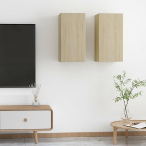 Mueble de TV 2 uds madera contrachapada roble 30.5x30x60 cm D