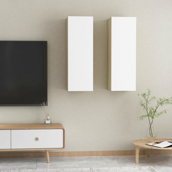 Muebles para TV 2 uds contrachapada blanco roble 30.5x30x90 cm D