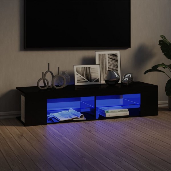 Mueble para TV con luces LED negro brillante 135x39x30 cm D