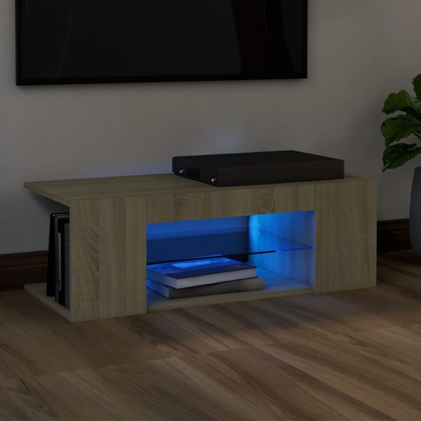 Mueble de TV con luces LED roble Sonoma 90x39x30 cm D