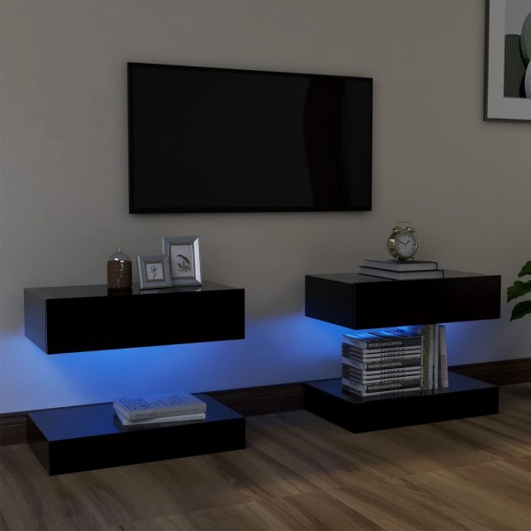 Muebles de TV con luces LED 2 uds negro 60x35 cm D