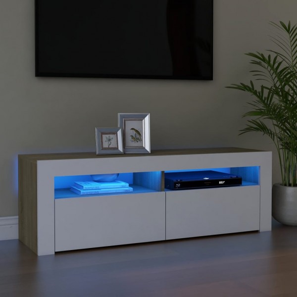 Mueble de TV con luces LED blanco y roble Sonoma 120x35x40 cm D
