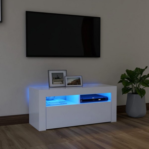 Mobiliário de televisão com luzes LED brancas 90x35x40 cm D