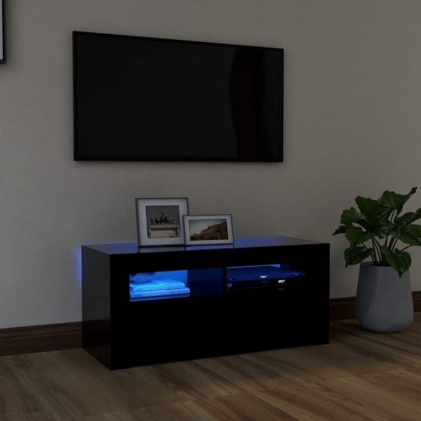 Mueble de TV con luces LED negro 90x35x40 cm D