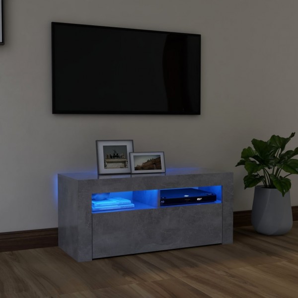 Mueble de TV con luces LED gris hormigón 90x35x40 cm D