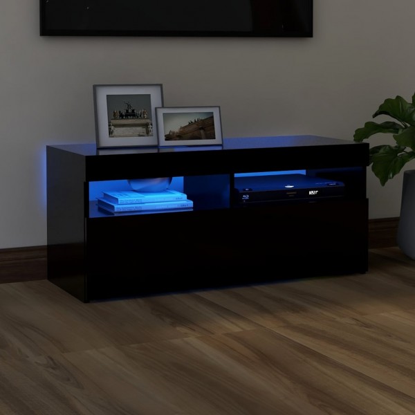 Mueble de TV con luces LED negro 90x35x40 cm D